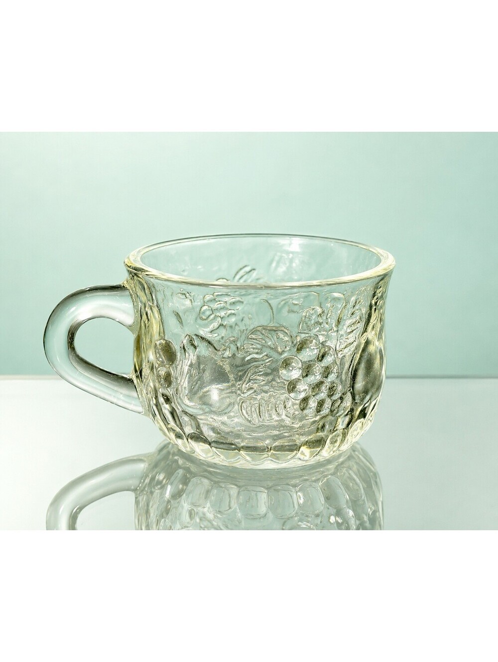 Jeannette 1950s Replacement Punch Cup Fruit Pattern Clear Glass, 3x2.25” FSH